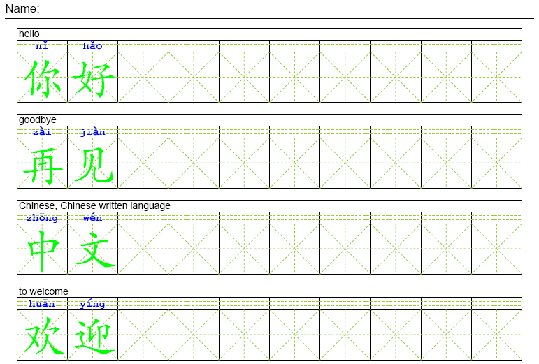 Chinese characters practice